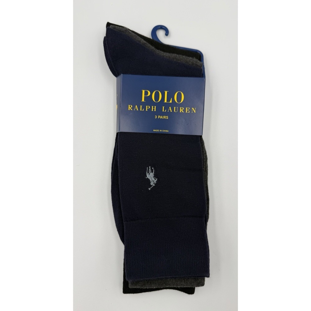 Ralph Lauren Polo 3pk Trouser Dress Socks Fits Shoe Size 6-12.5 Navy Gray Black